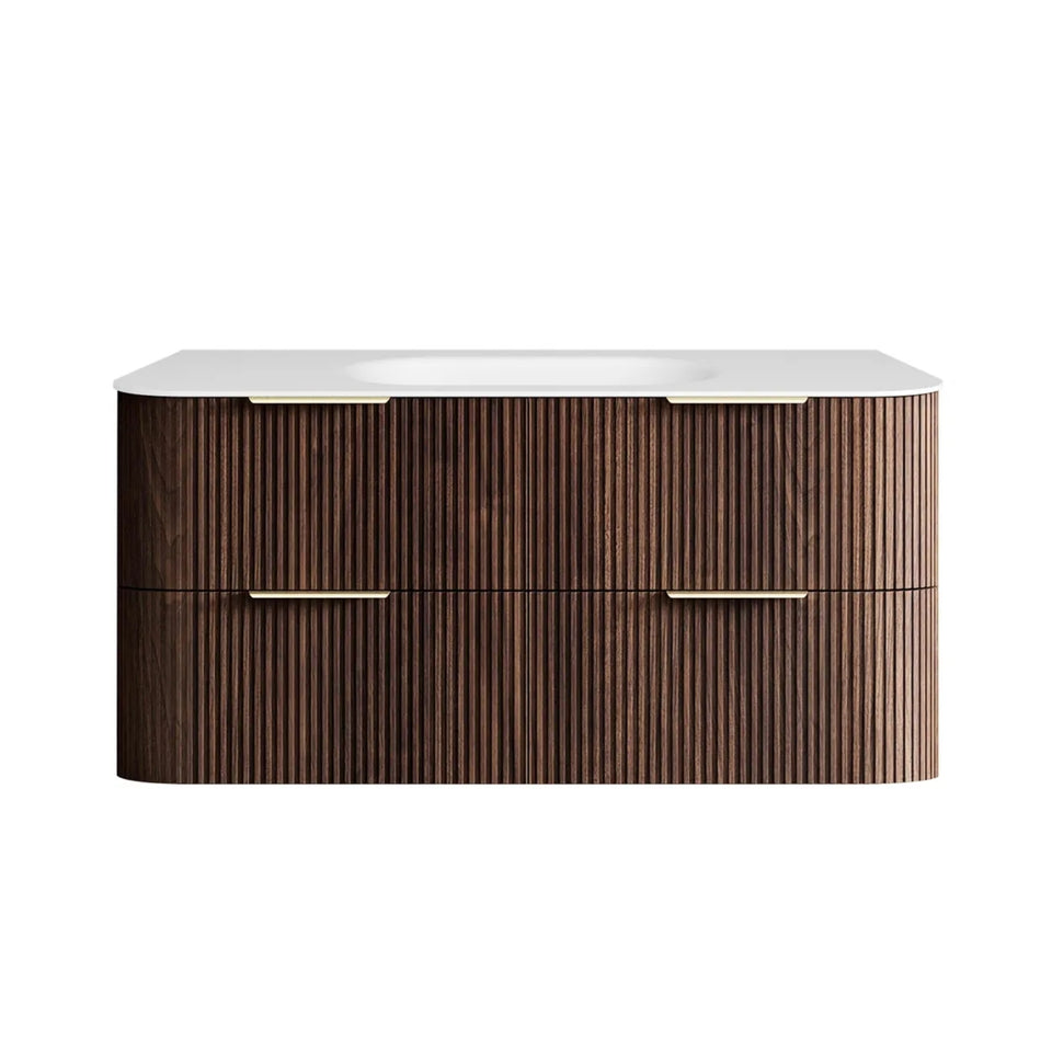 Otti Havana Fluted Curved Wall Hung Vanity with Chloe Silk Top - Sable Walnut