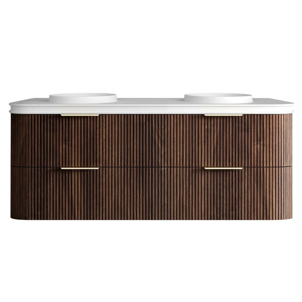 Otti Havana Fluted Curved Wall Hung Vanity with Moulded Top - Sable Walnut