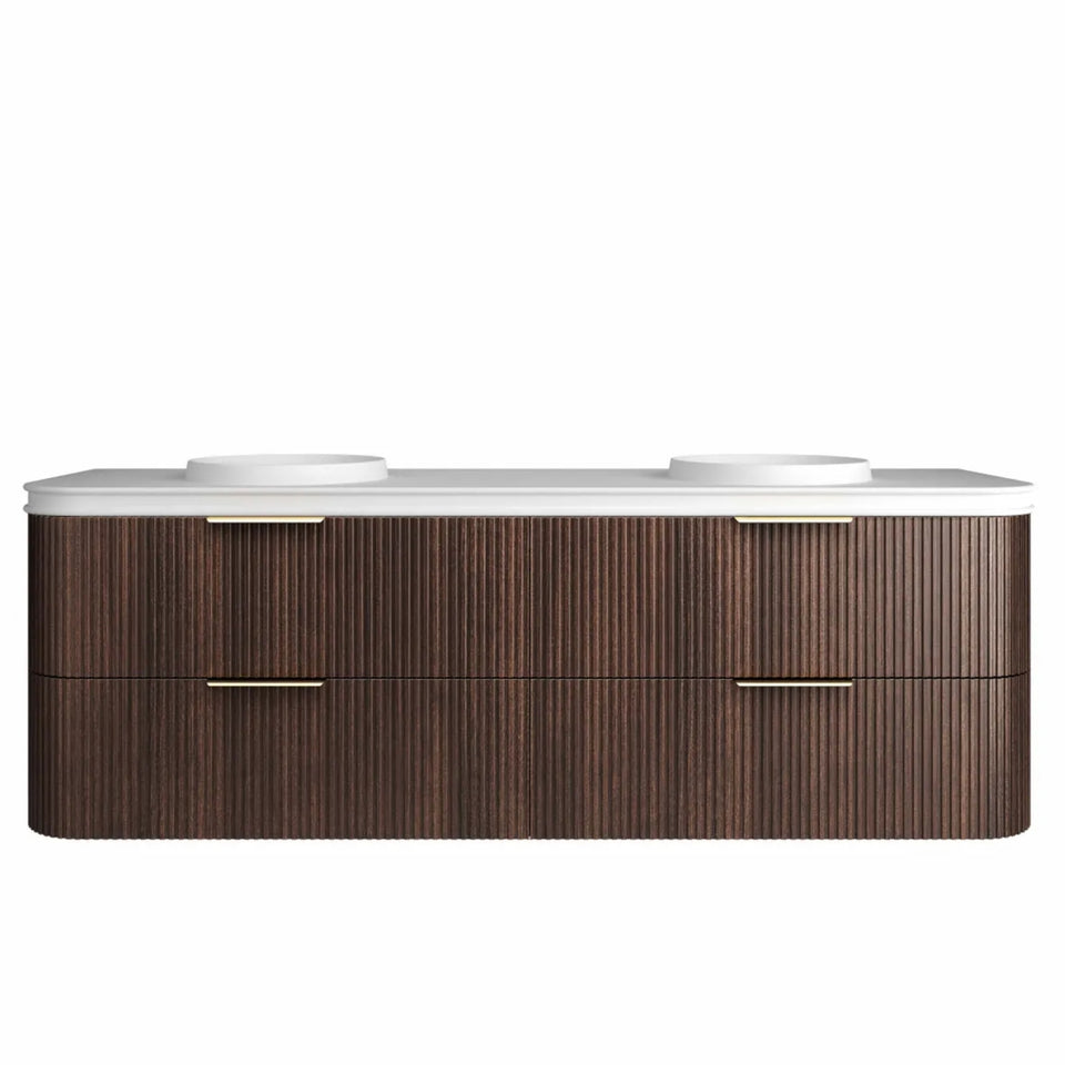 Otti Havana Fluted Curved Wall Hung Vanity with Moulded Top - Sable Walnut