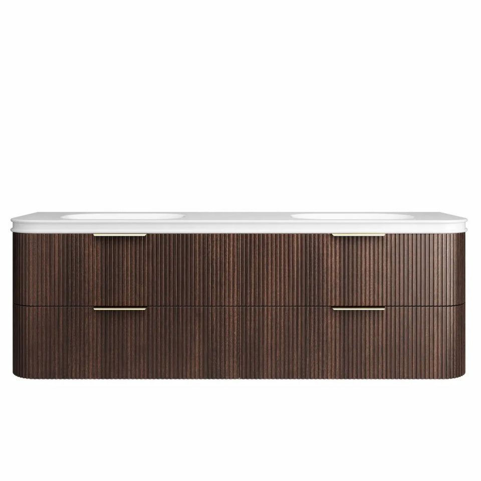 Otti Havana Fluted Curved Wall Hung Vanity with Moulded Top - Sable Walnut