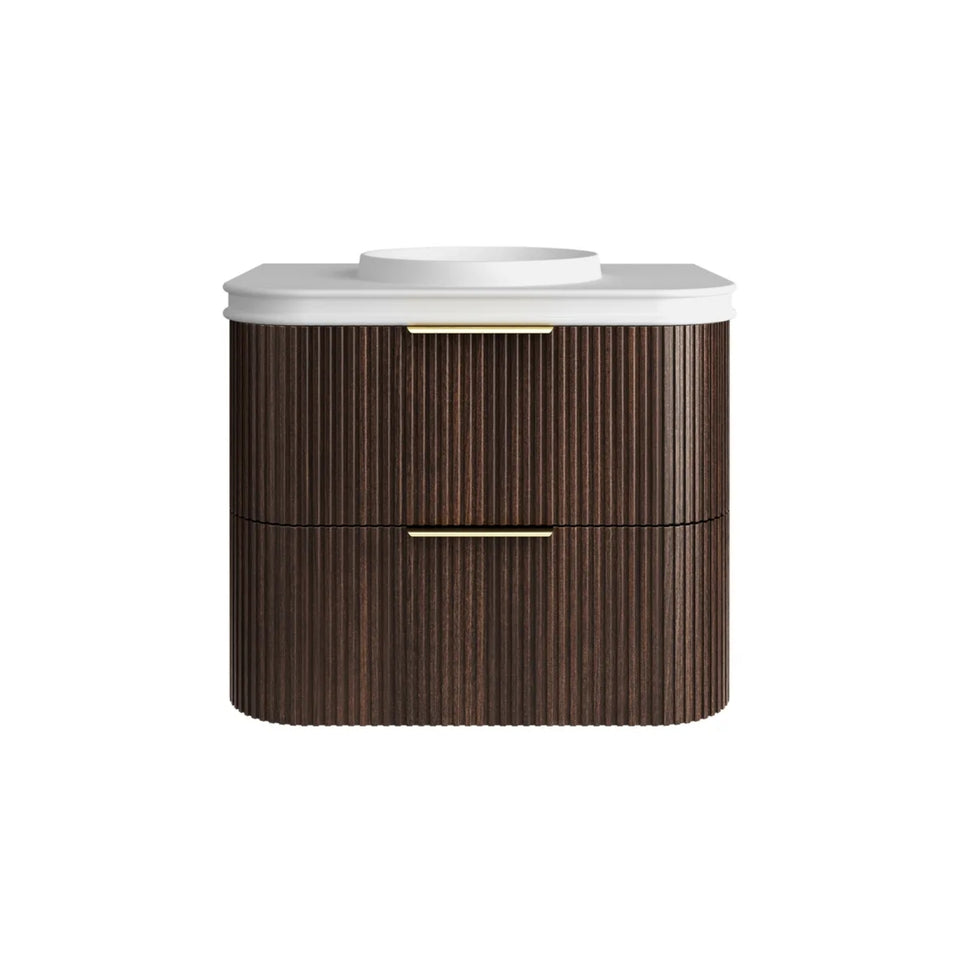 Otti Havana Fluted Curved Wall Hung Vanity with Moulded Top - Sable Walnut