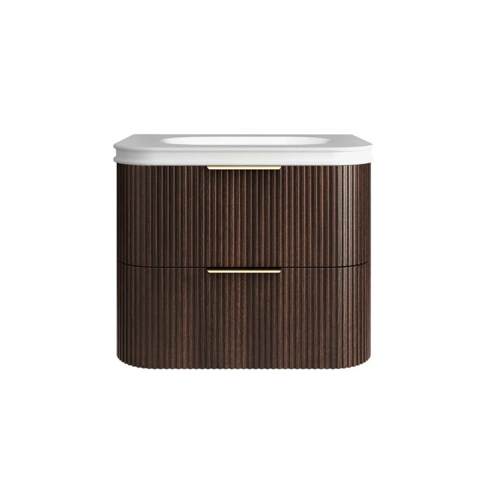 Otti Havana Fluted Curved Wall Hung Vanity with Moulded Top - Sable Walnut