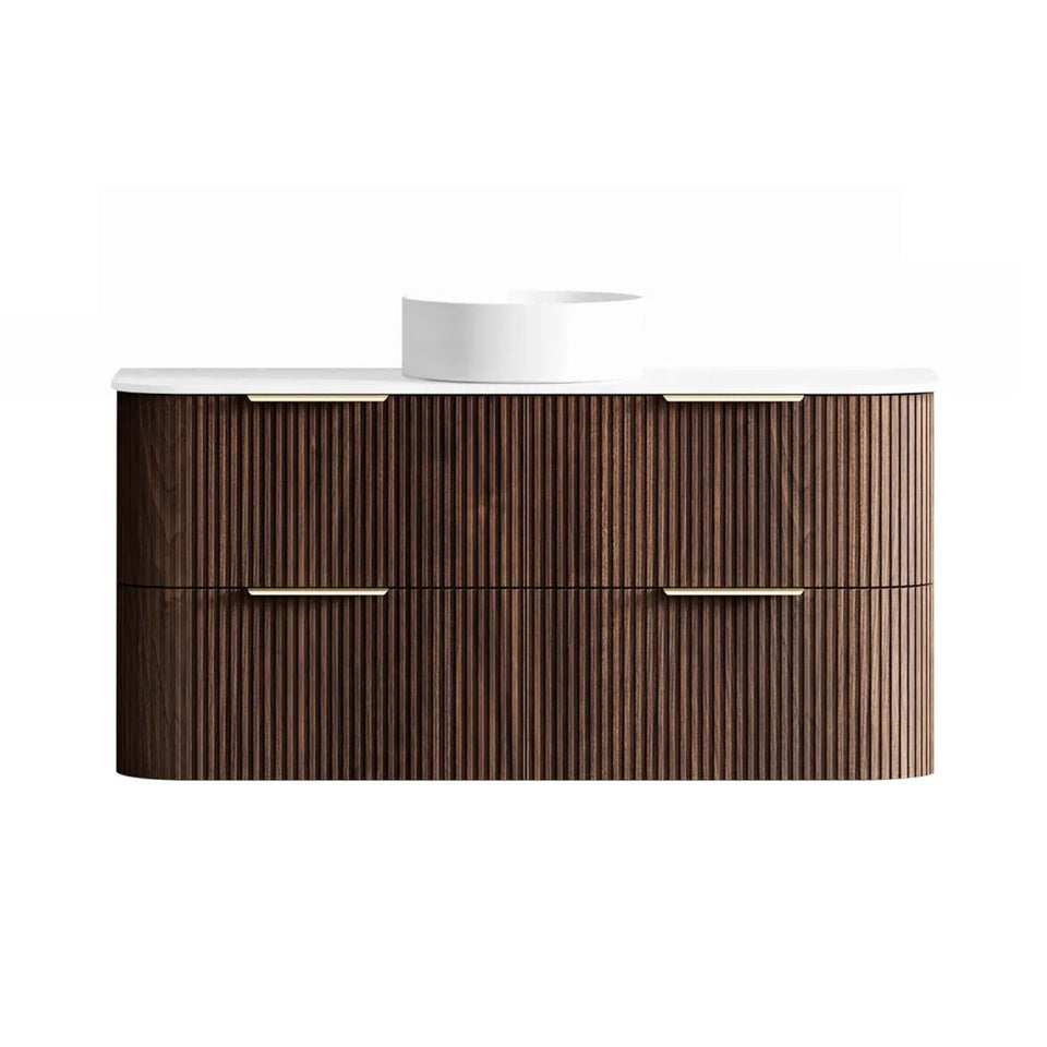 Otti Havana Fluted Curved Wall Hung Vanity with Stone Top - Sable Walnut