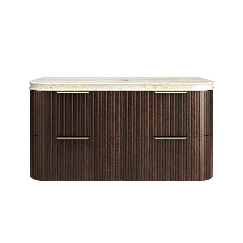 Otti Havana Fluted Curved Wall Hung Vanity with Stone Top - Sable Walnut