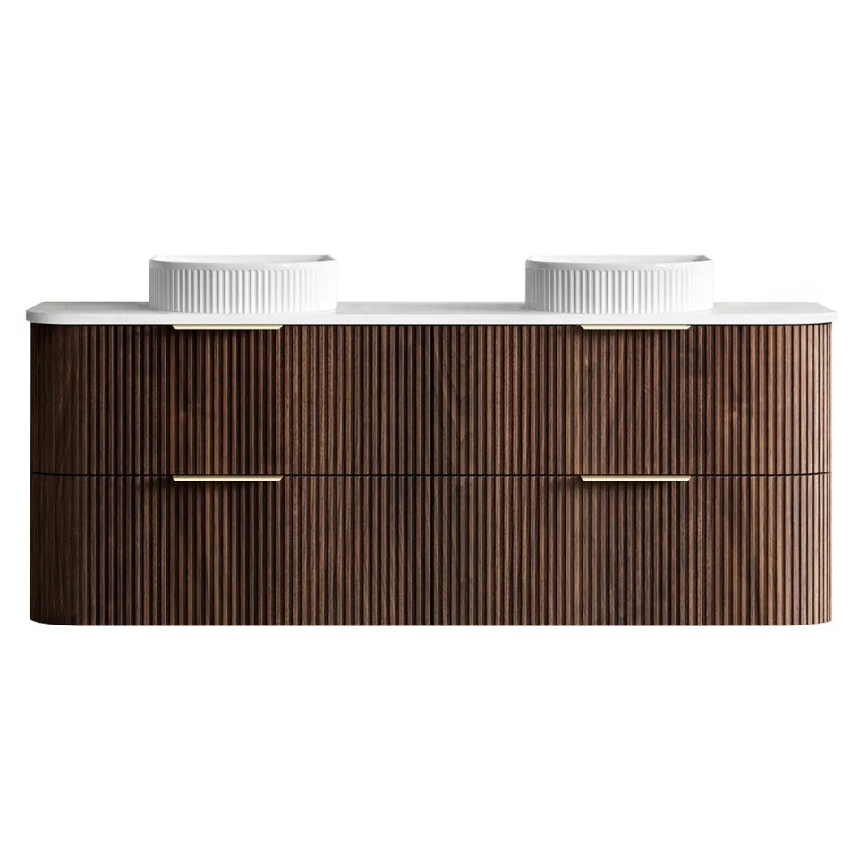 Otti Havana Fluted Curved Wall Hung Vanity with Stone Top - Sable Walnut