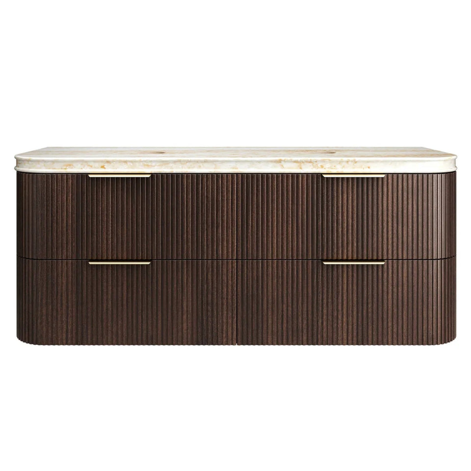 Otti Havana Fluted Curved Wall Hung Vanity with Stone Top - Sable Walnut