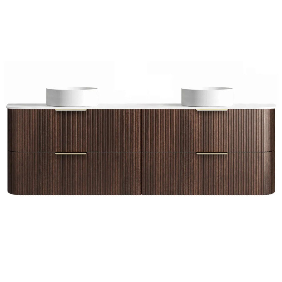 Otti Havana Fluted Curved Wall Hung Vanity with Stone Top - Sable Walnut