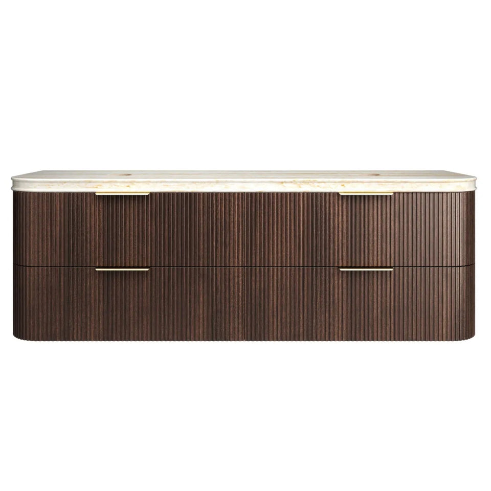 Otti Havana Fluted Curved Wall Hung Vanity with Stone Top - Sable Walnut