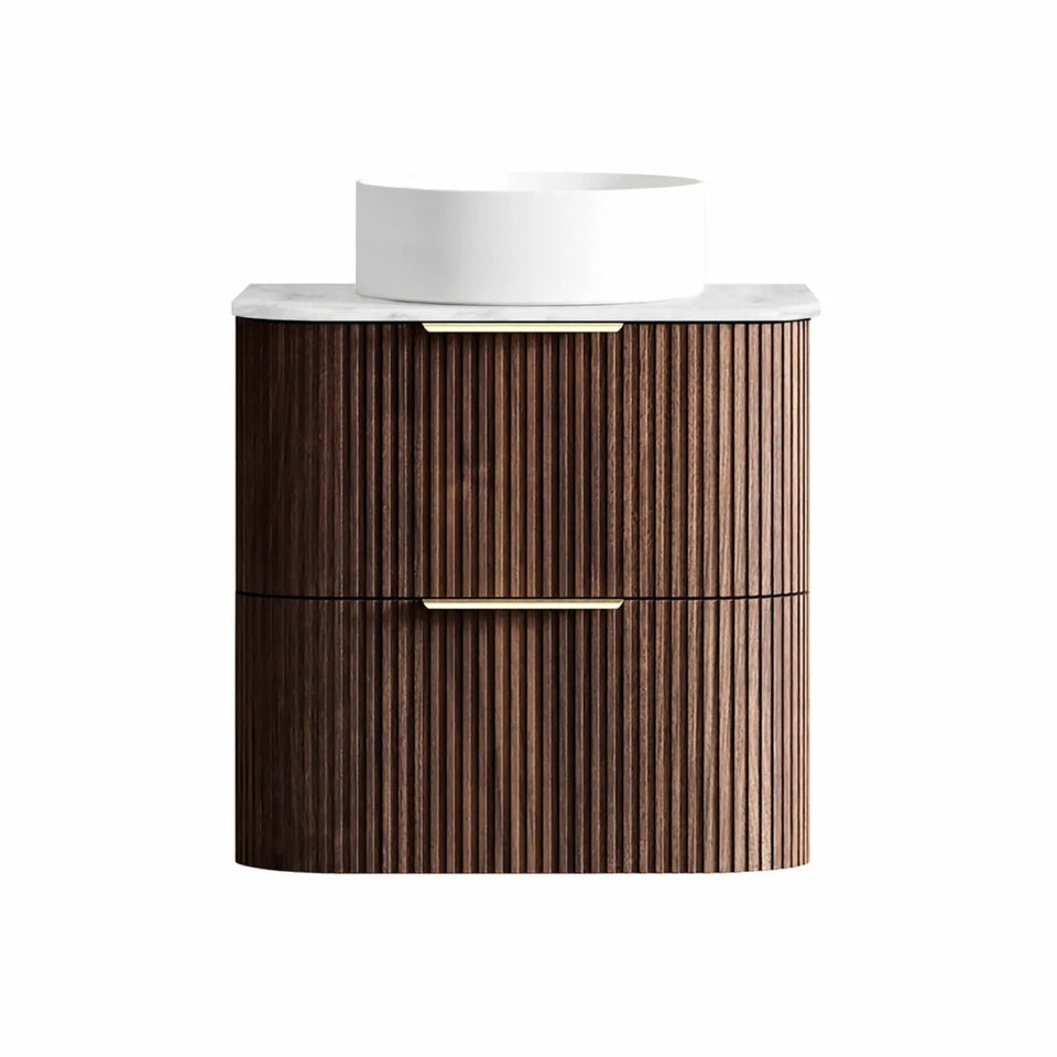 Otti Havana Fluted Curved Wall Hung Vanity with Stone Top - Sable Walnut