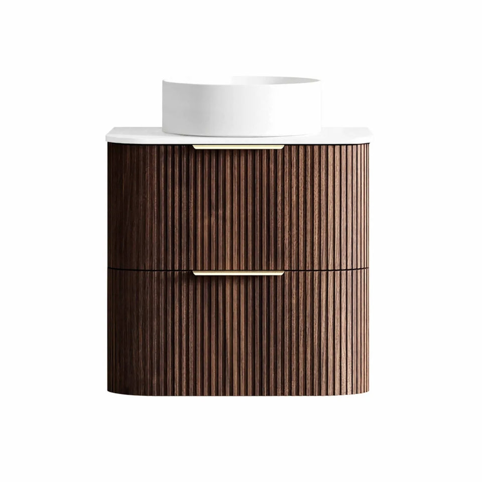 Otti Havana Fluted Curved Wall Hung Vanity with Stone Top - Sable Walnut