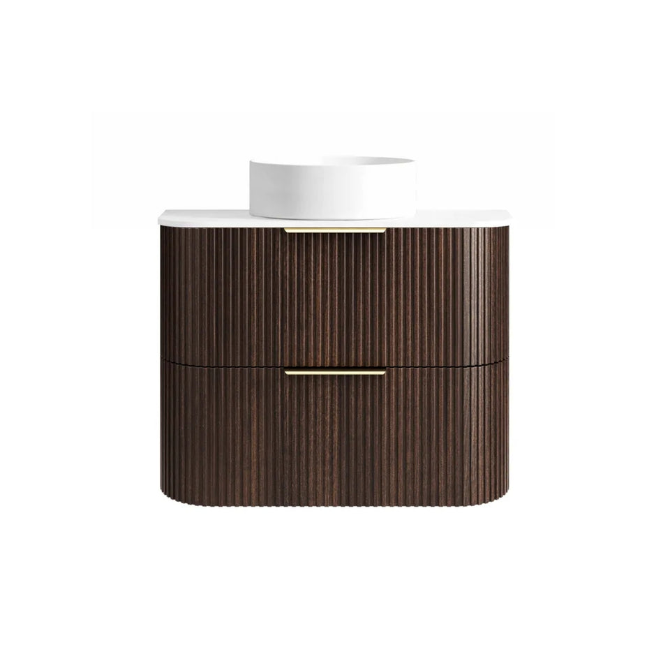 Otti Havana Fluted Curved Wall Hung Vanity with Stone Top - Sable Walnut