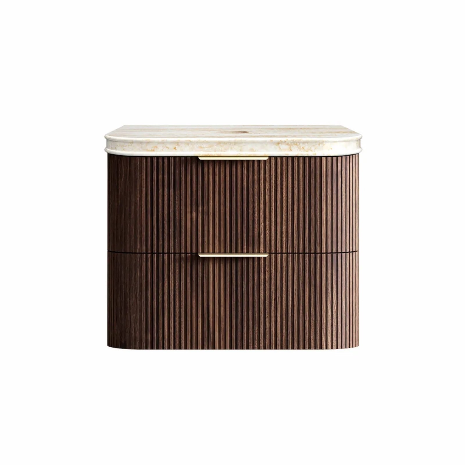 front Otti Havana Fluted Curved Sable Walnut Wall Hung Vanity with Stone Top HA750SWST-SD - The Blue Space