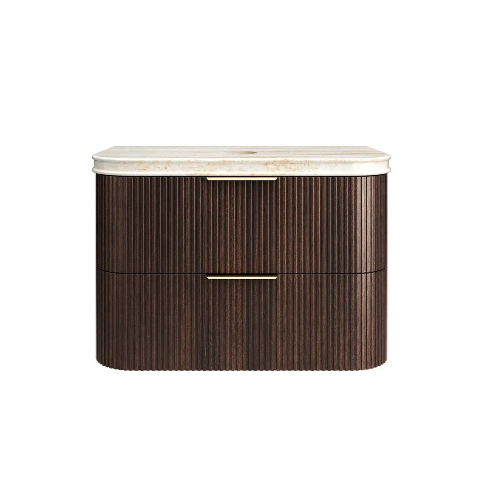 Front Otti Havana Fluted Curved Sable Walnut Wall Hung Vanity with Stone Top HA900SWST-SD - The Blue Space