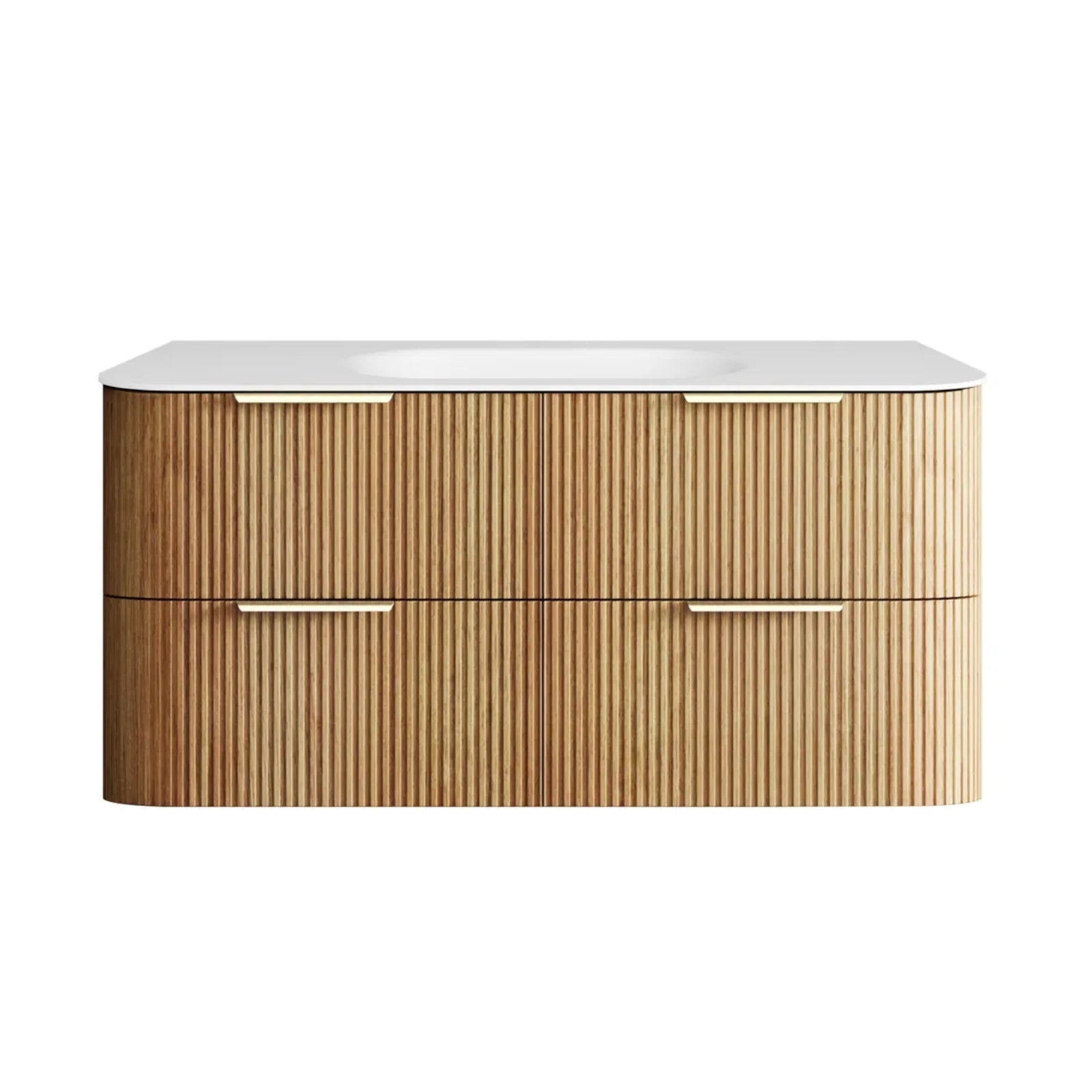 Otti Havana Fluted Curved Wall Hung Vanity with Chloe Silk Top - Woodland Oak 1200mm Centre Bowl HAW1200LMT-CS | The Blue Space