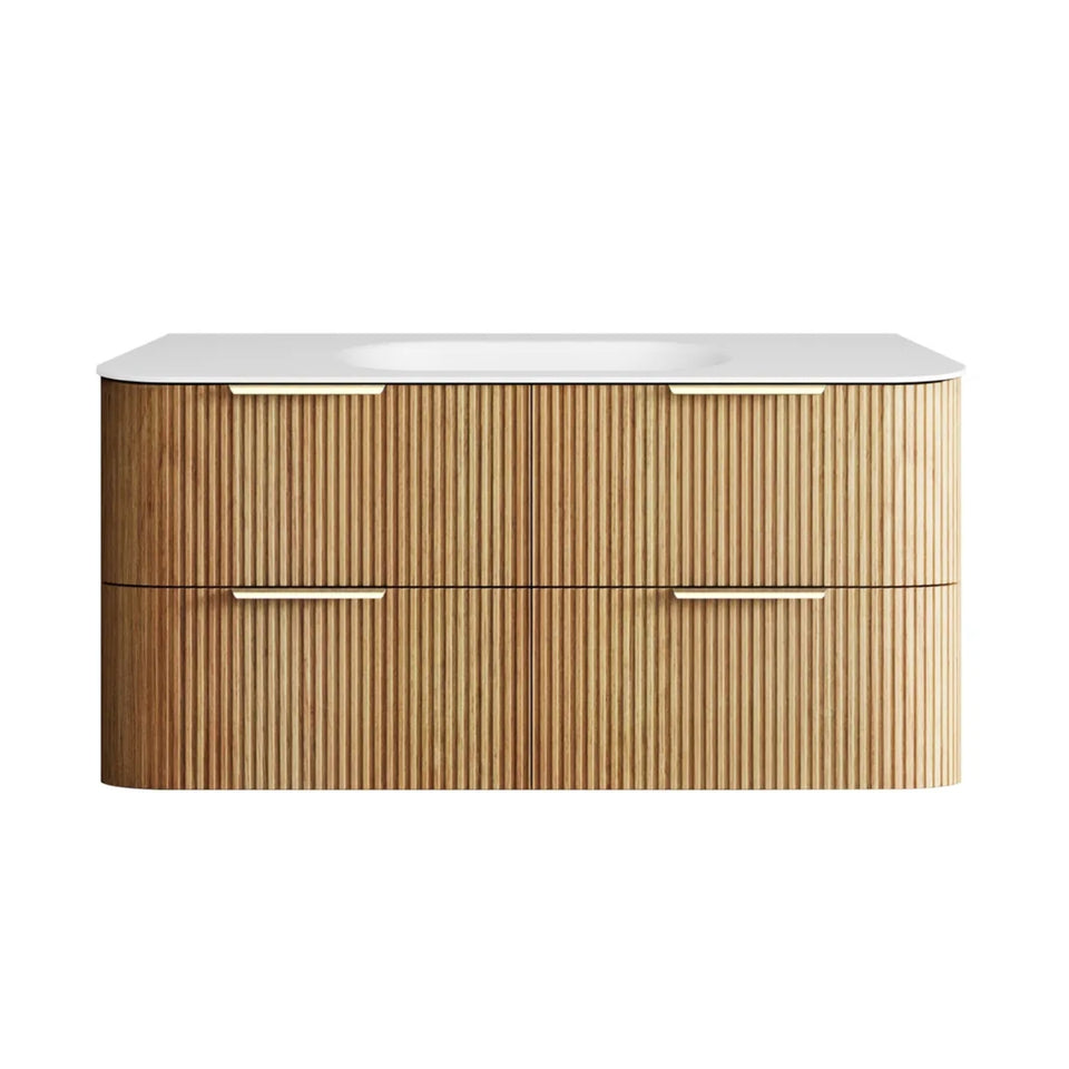 Otti Havana Fluted Curved Wall Hung Vanity with Chloe Silk Top - Woodland Oak