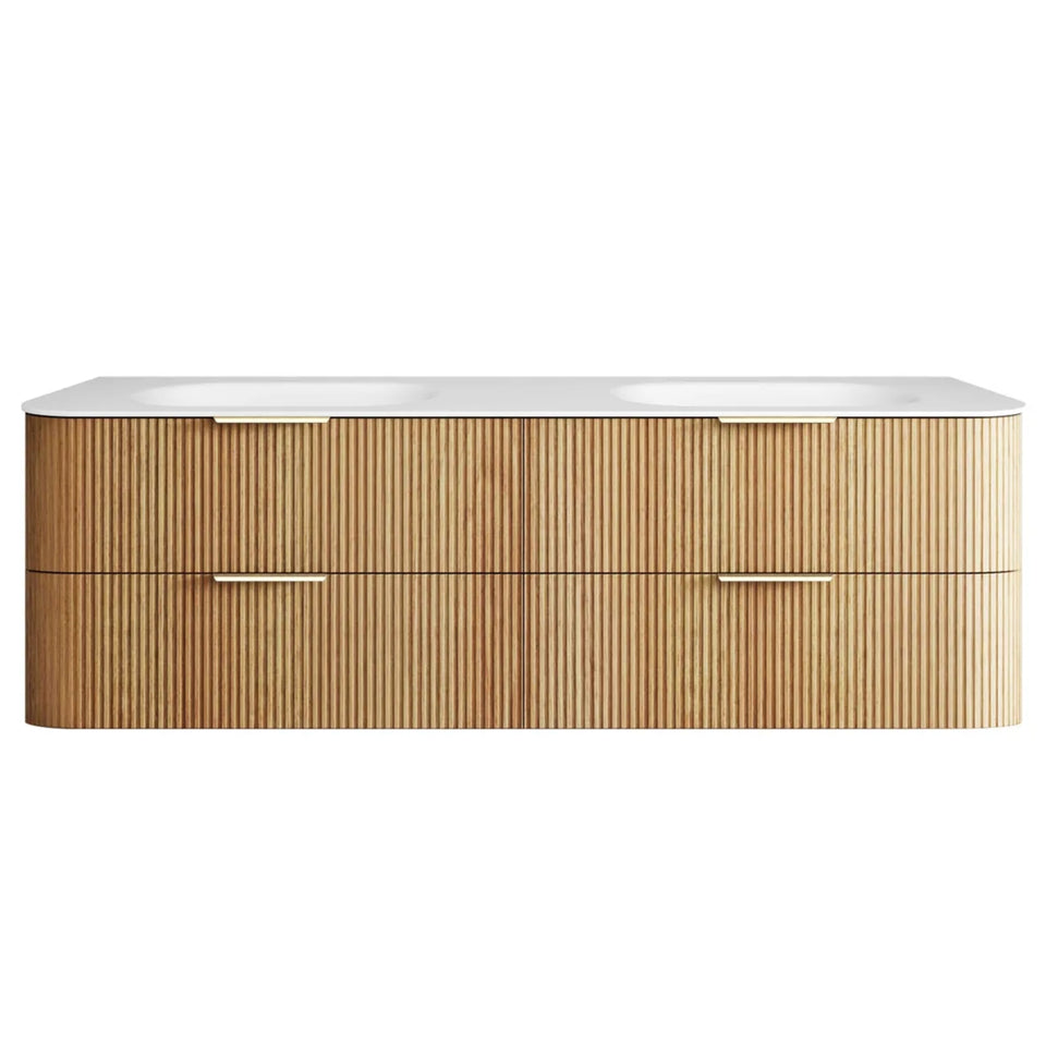 Otti Havana Fluted Curved Wall Hung Vanity with Chloe Silk Top - Woodland Oak