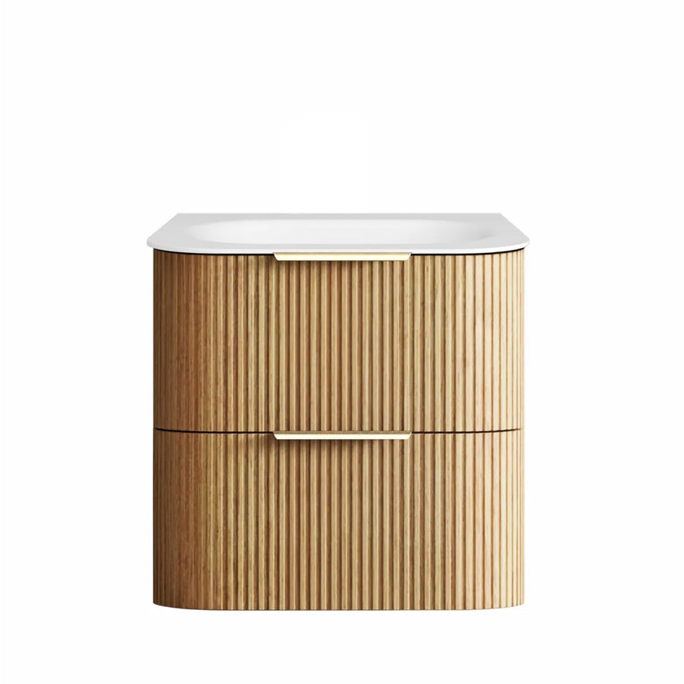 Otti Havana Fluted Curved Wall Hung Vanity with Chloe Silk Top - Woodland Oak
