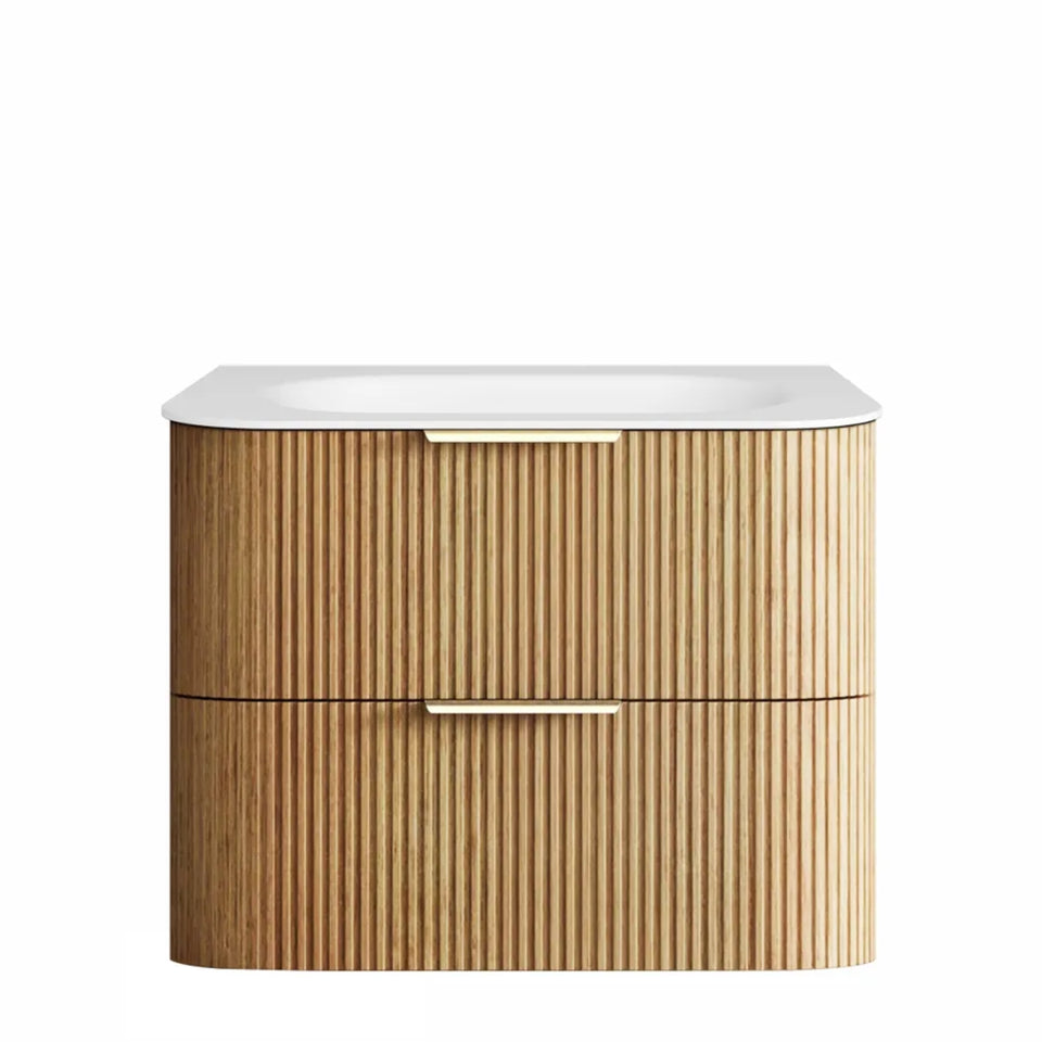 Otti Havana Fluted Curved Wall Hung Vanity with Chloe Silk Top - Woodland Oak