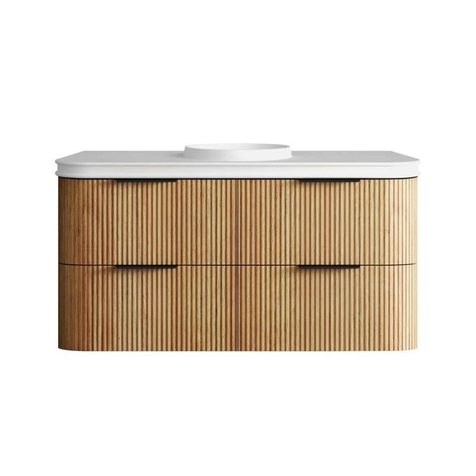 Otti Havana Fluted Curved Wall Hung Vanity with Moulded Top - Woodland Oak