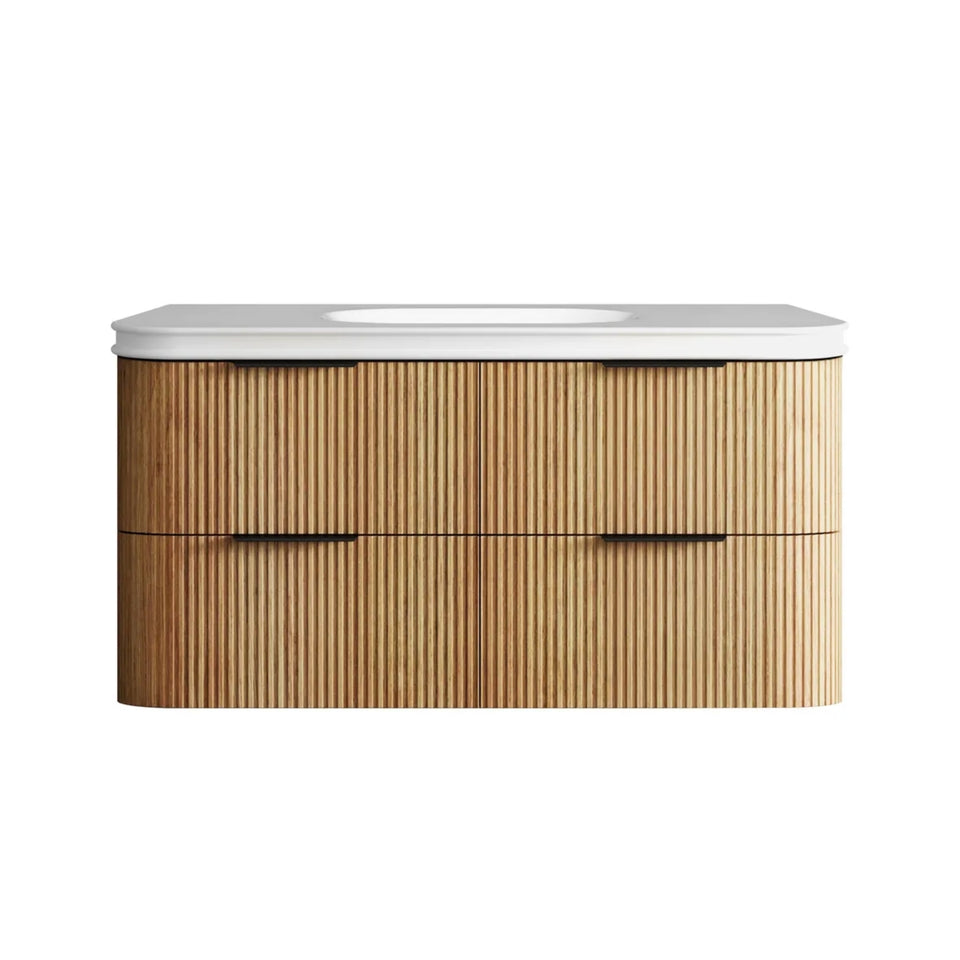 Otti Havana Fluted Curved Wall Hung Vanity with Moulded Top - Woodland Oak