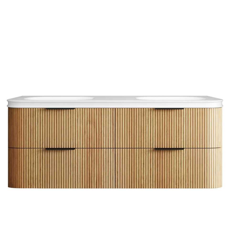 Otti Havana Fluted Curved Wall Hung Vanity with Moulded Top - Woodland Oak