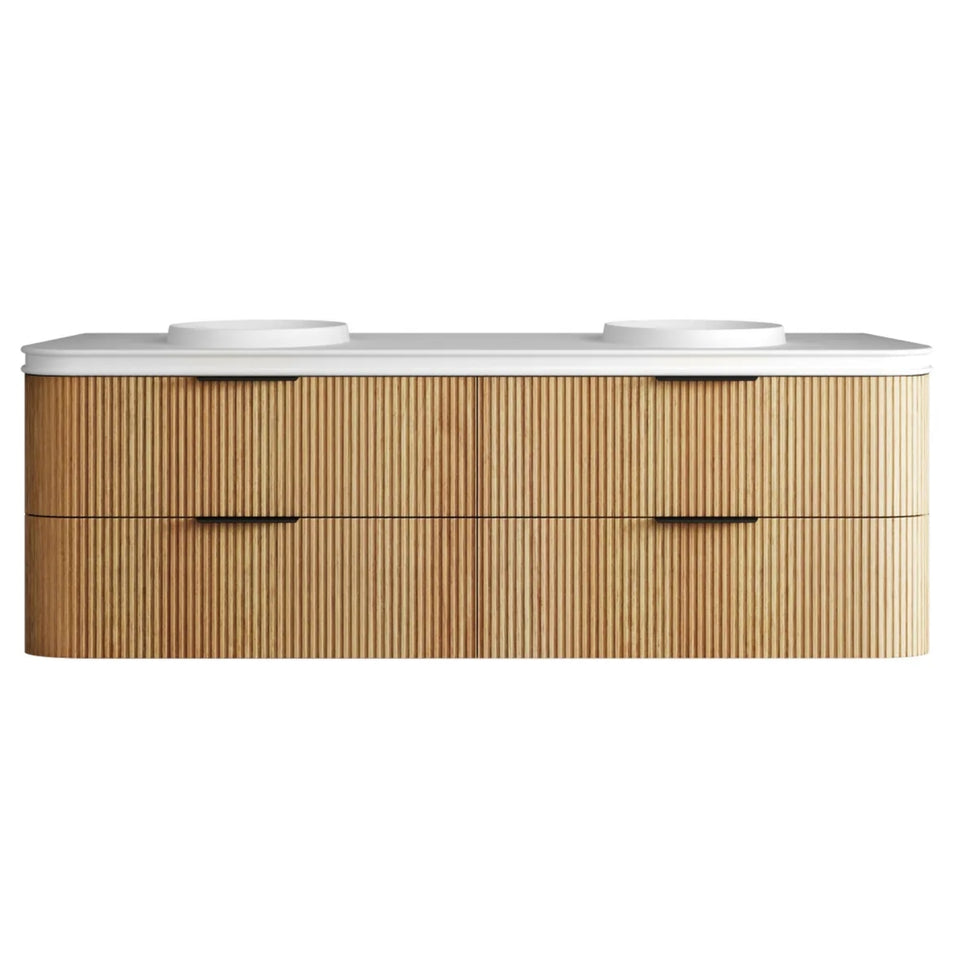 Otti Havana Fluted Curved Wall Hung Vanity with Moulded Top - Woodland Oak