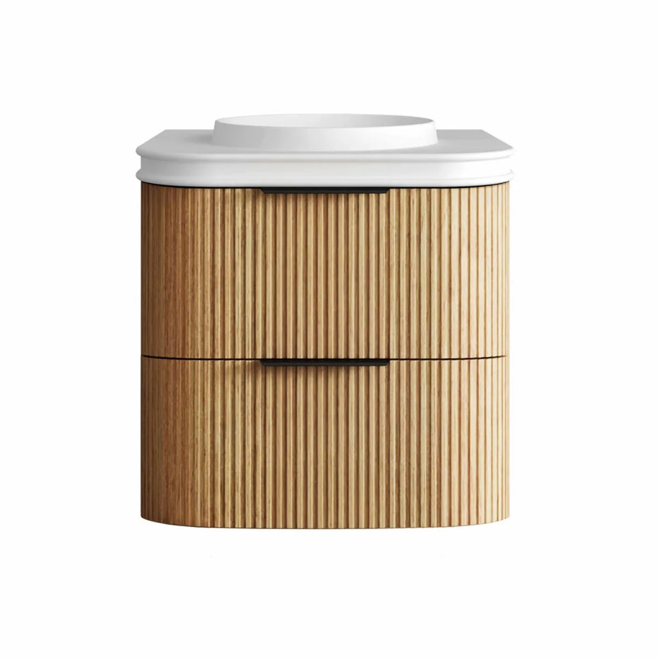 Otti Havana Fluted Curved Wall Hung Vanity with Moulded Top - Woodland Oak