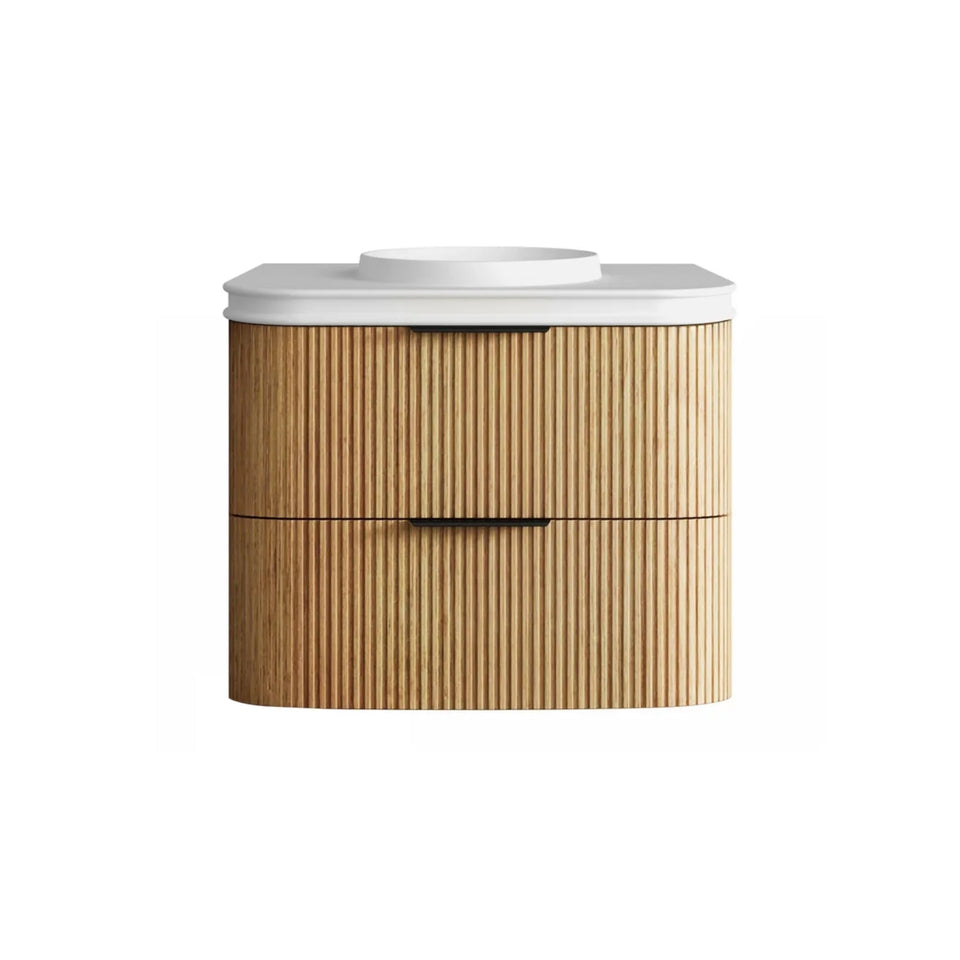 Otti Havana Fluted Curved Wall Hung Vanity with Moulded Top - Woodland Oak