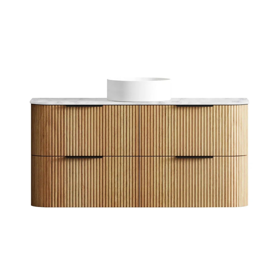 Otti Havana Fluted Curved Wall Hung Vanity with Stone Top - Woodland Oak