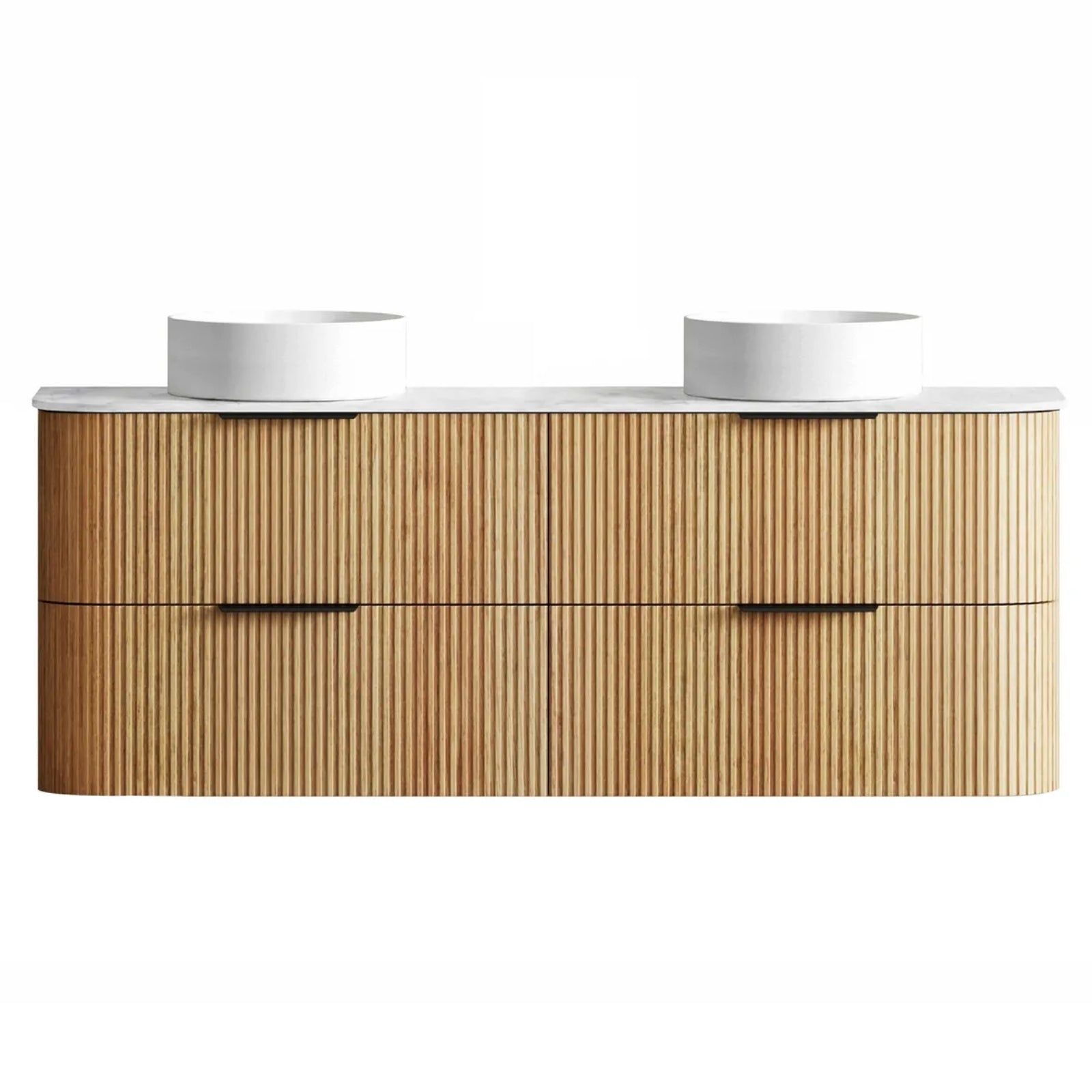 Otti Havana Fluted Curved Wall Hung Vanity with Stone Top - Woodland Oak HAW1500LST-CA - The Blue Space