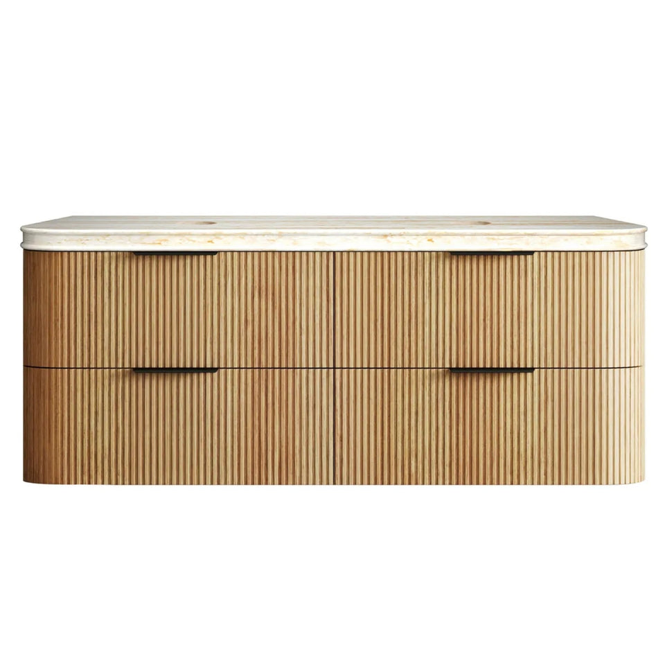 Otti Havana Fluted Curved Wall Hung Vanity with Stone Top - Woodland Oak