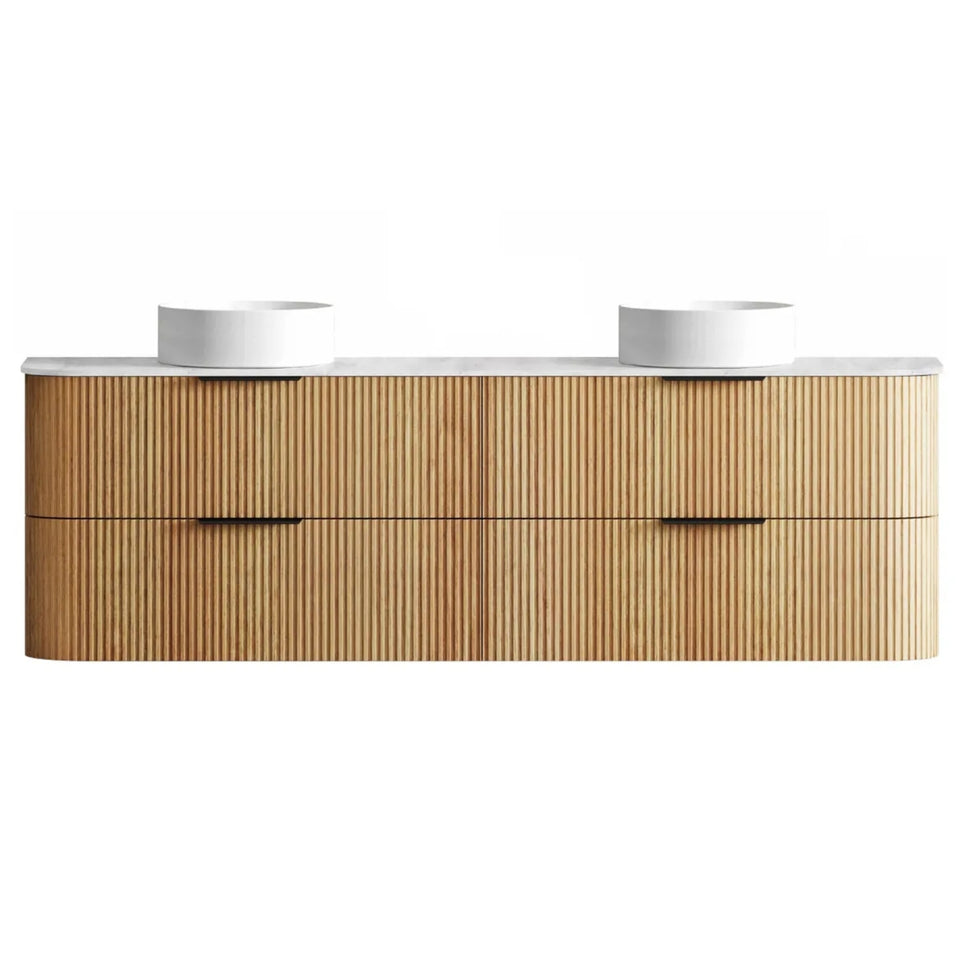 Otti Havana Fluted Curved Wall Hung Vanity with Stone Top - Woodland Oak