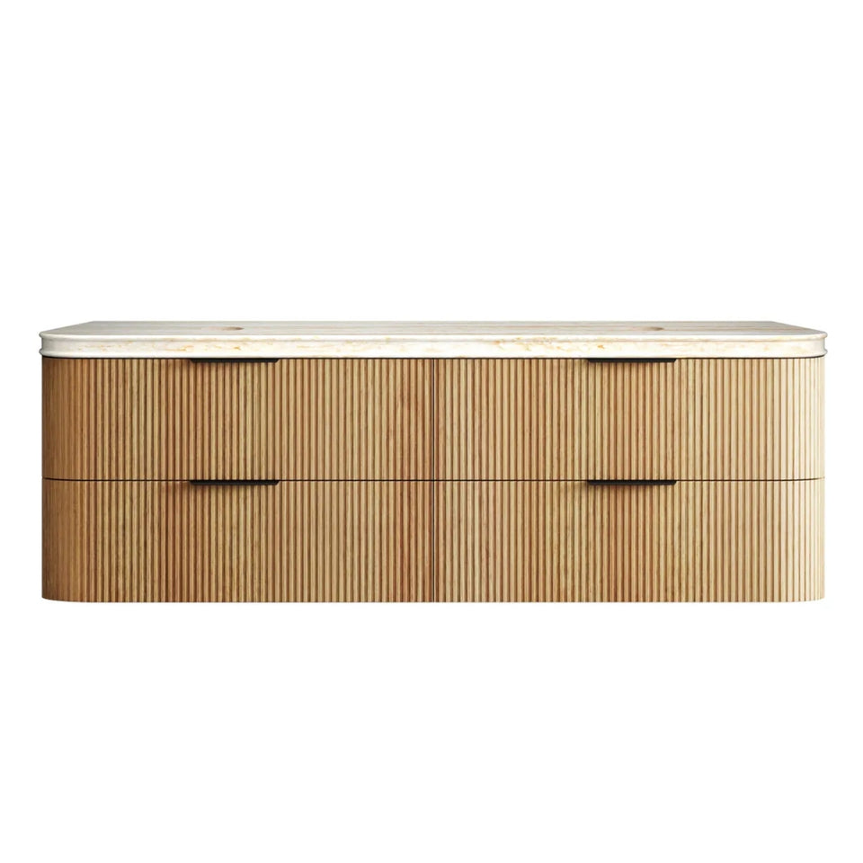 Otti Havana Fluted Curved Wall Hung Vanity with Stone Top - Woodland Oak