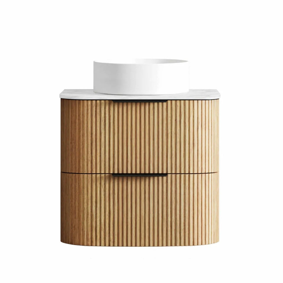 Otti Havana Fluted Curved Wall Hung Vanity with Stone Top - Woodland Oak