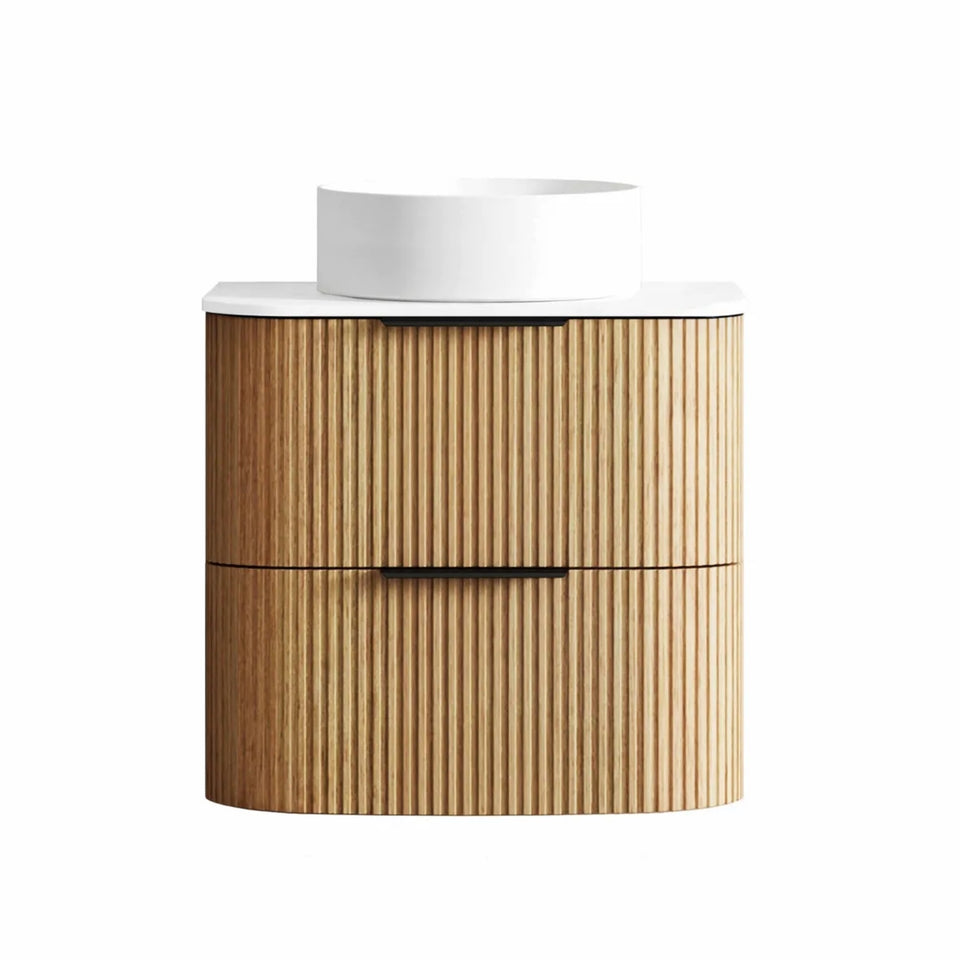 Otti Havana Fluted Curved Wall Hung Vanity with Stone Top - Woodland Oak