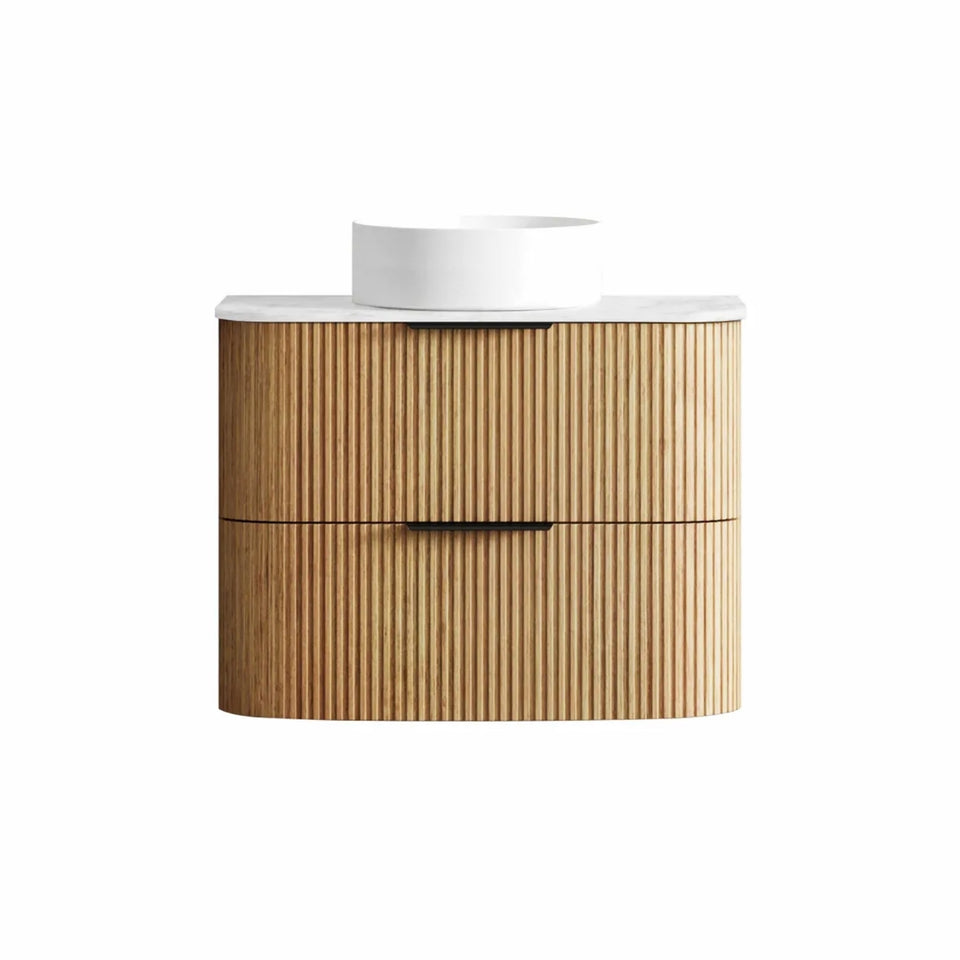 Otti Havana Fluted Curved Wall Hung Vanity with Stone Top - Woodland Oak