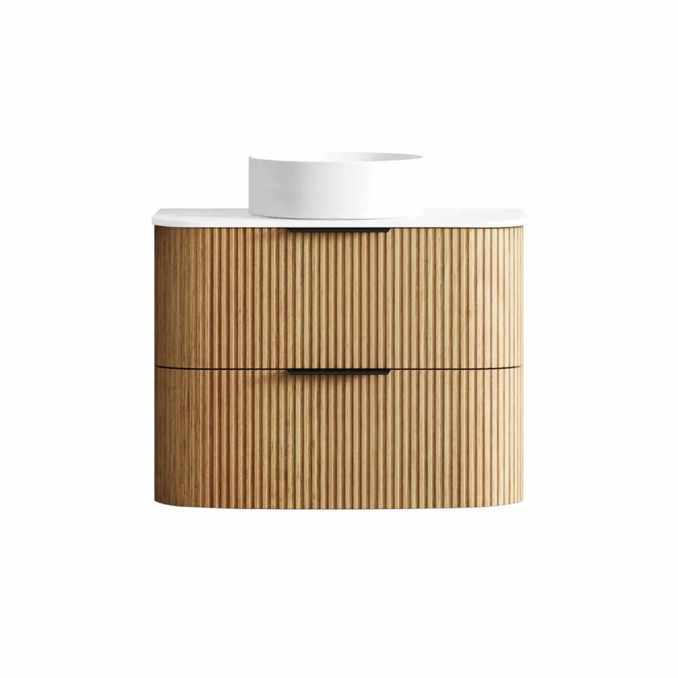 Otti Havana Fluted Curved Wall Hung Vanity with Stone Top - Woodland Oak