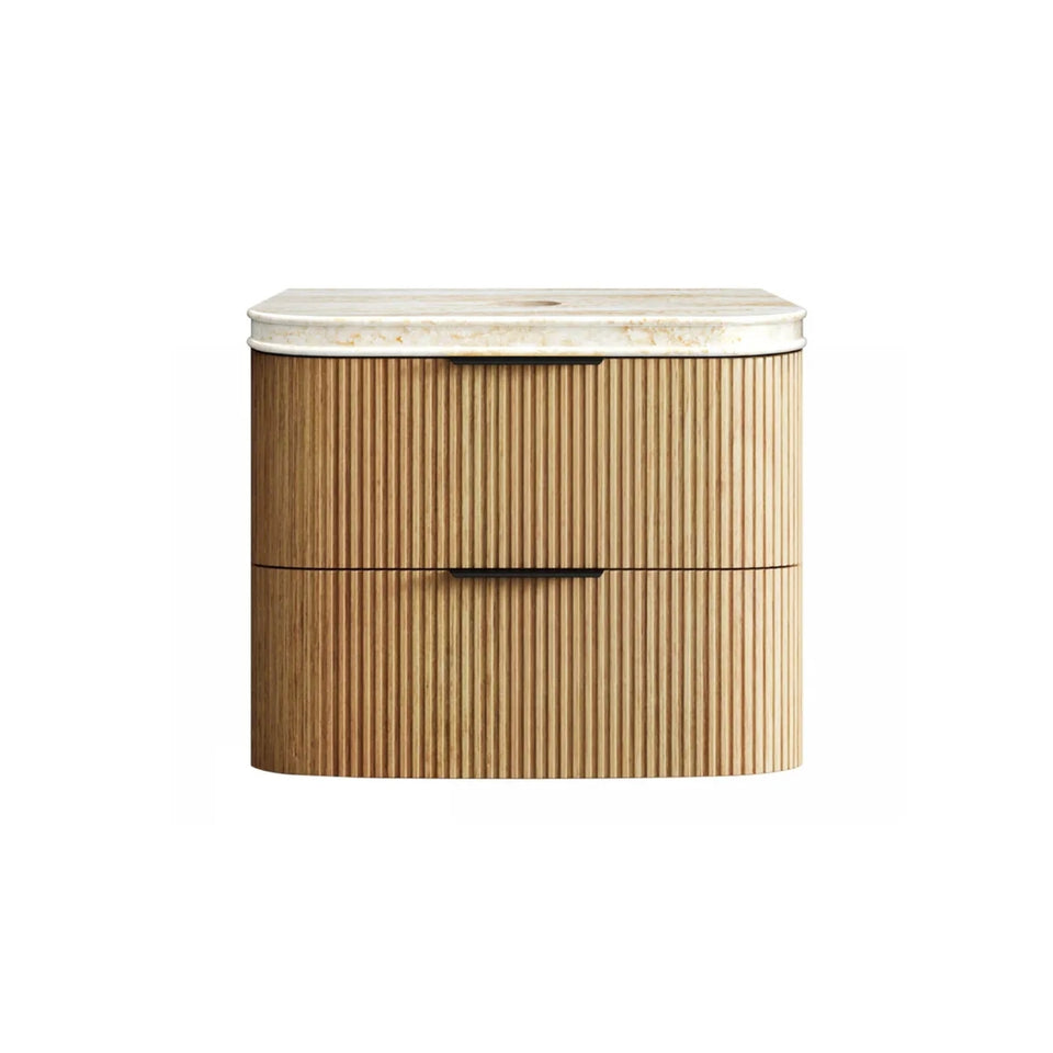 Otti Havana Fluted Curved Wall Hung Vanity with Stone Top - Woodland Oak