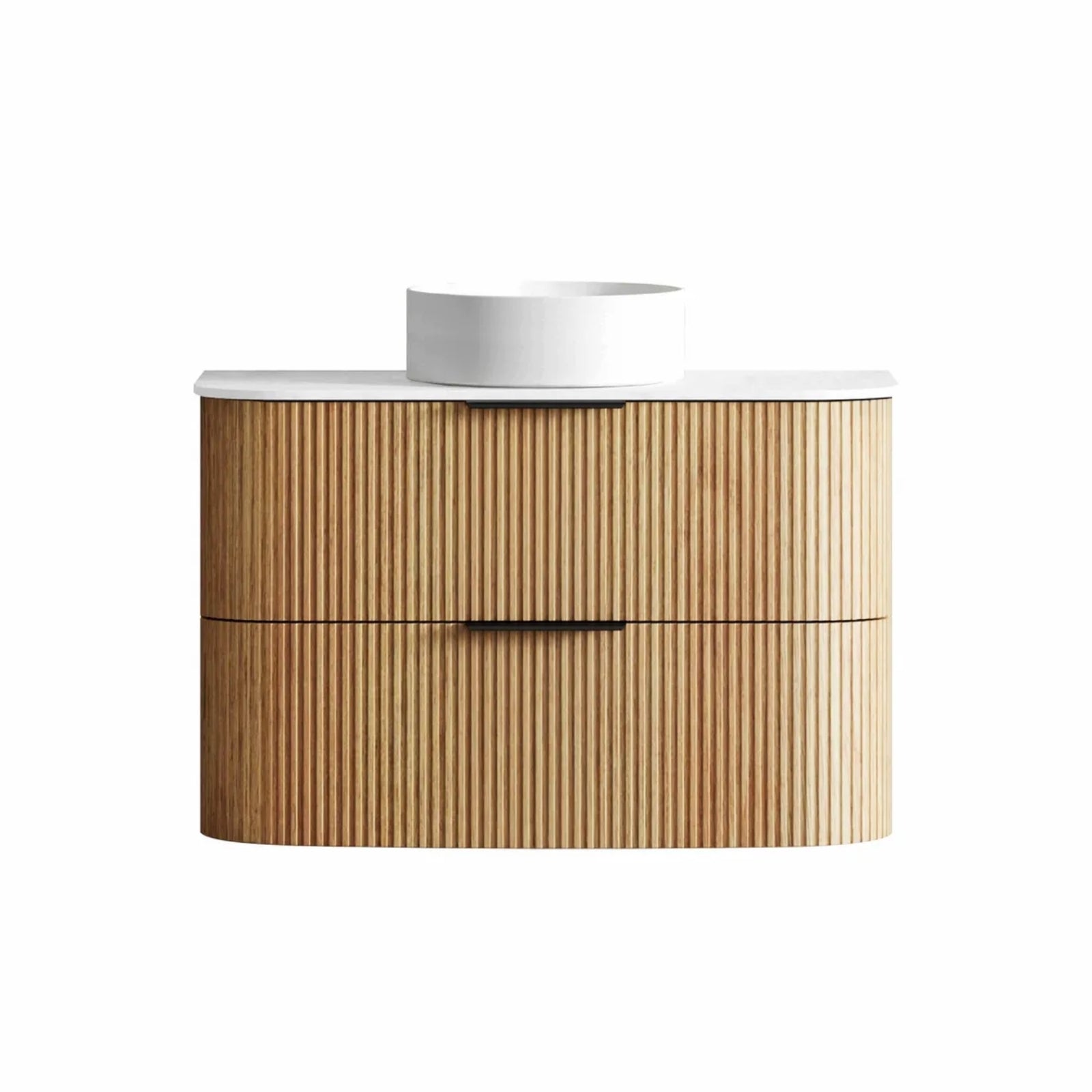 Otti Havana Fluted Curved Wall Hung Vanity with Stone Top - Woodland Oak HAW900LST-PW - The Blue Space