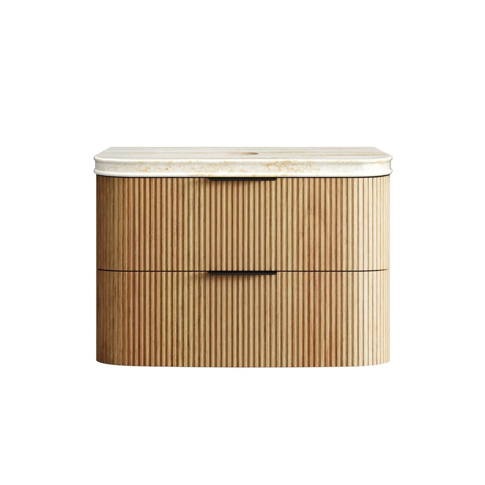 Otti Havana Fluted Curved Wall Hung Vanity with Stone Top - Woodland Oak