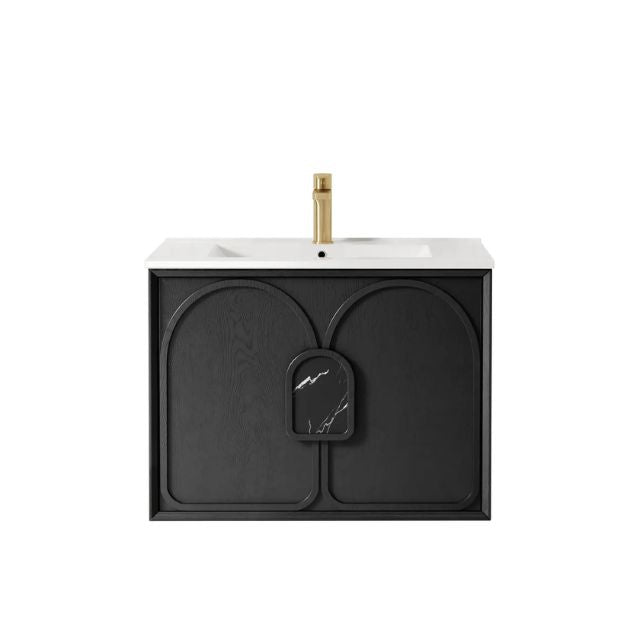 Otti Laguna Mk II Black Oak Wall Hung Vanity with Ceramic Top