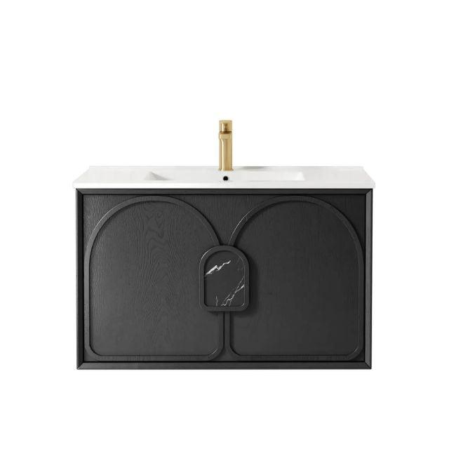 Otti Laguna Mk II Black Oak Wall Hung Vanity with Ceramic Top