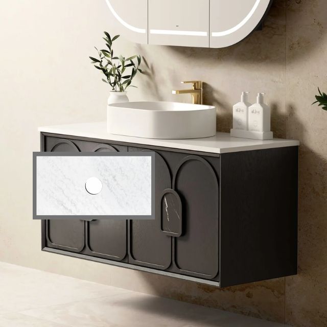 Otti Laguna Mk II Black Oak Wall Hung Vanity with Cloudy Carrara Top