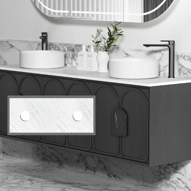 Otti Laguna Mk II Black Oak Wall Hung Vanity with Cloudy Carrara Top