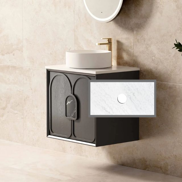 Otti Laguna Mk II Black Oak Wall Hung Vanity with Cloudy Carrara Top