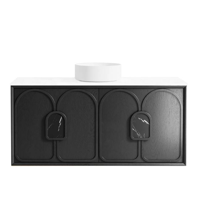 Otti Laguna Mk II Black Oak Wall Hung Vanity with Matte White Top