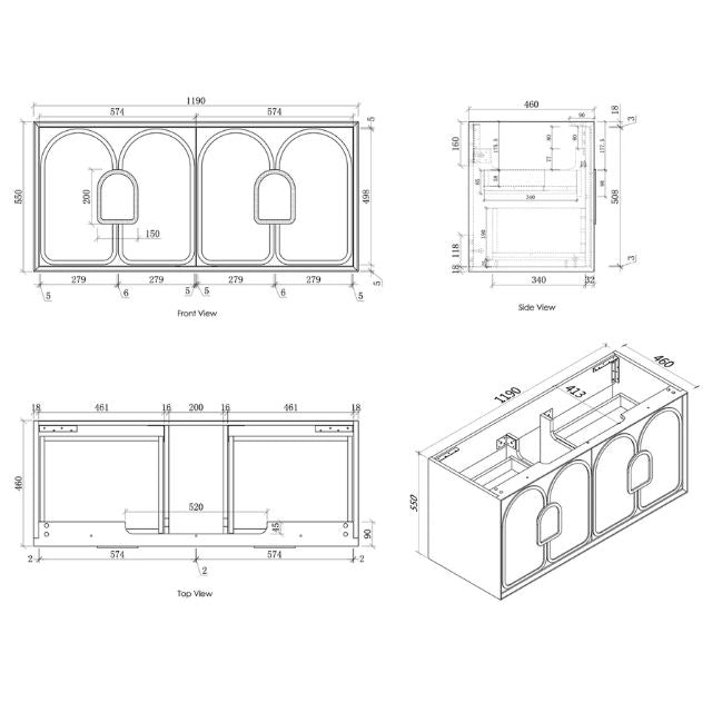 Otti Laguna Mk II Black Oak Wall Hung Vanity with Matte White Top