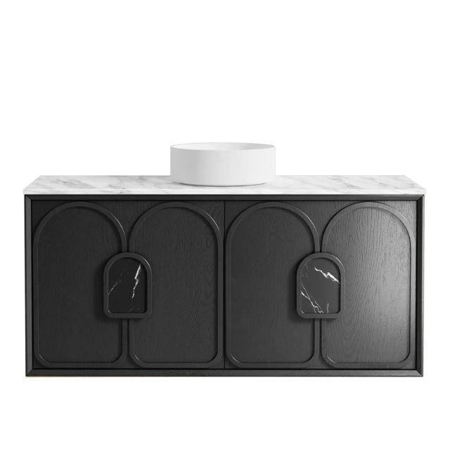 Otti Laguna Mk II Black Oak Wall Hung Vanity with Natural Carrara Marble Top