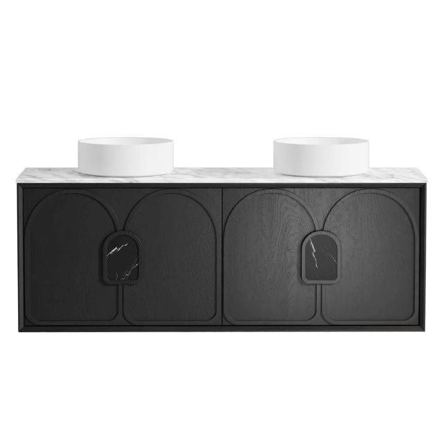 Otti Laguna Mk II Black Oak Wall Hung Vanity with Natural Carrara Marble Top
