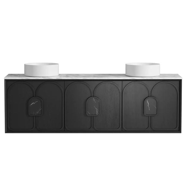 Otti Laguna Mk II Black Oak Wall Hung Vanity with Natural Carrara Marble Top